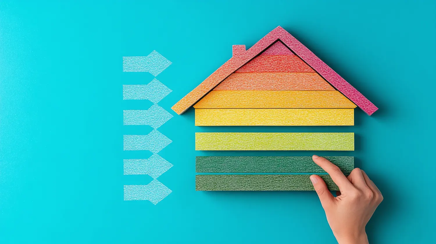 Energieeffizienzklasse: Konzept, Öko-Hausrenovierung, Kostenersparnis, energieeffizientes Haus, Hand hält Green Building